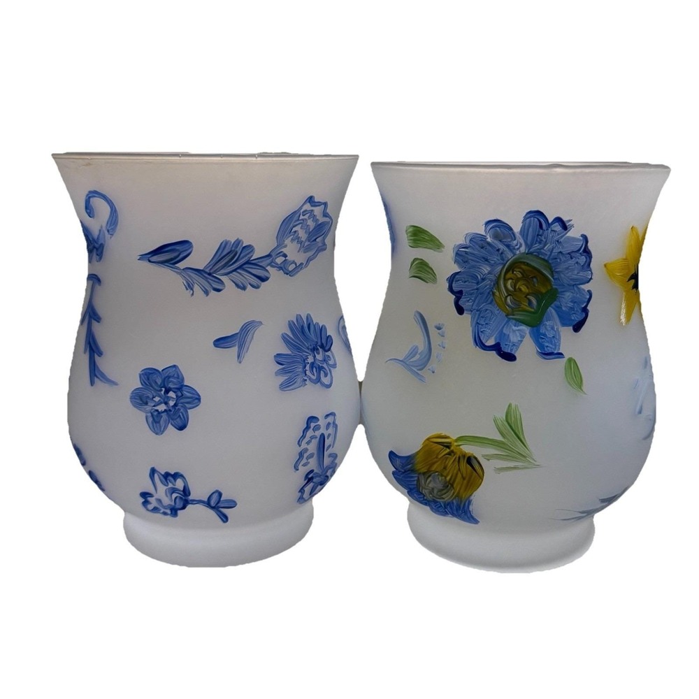 Hallmark Hurricane Candle Holders Set Votive Blue Yellow Set Of 2